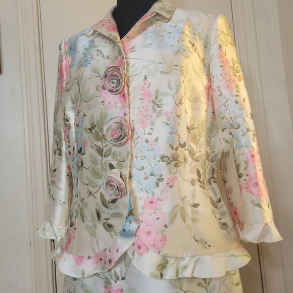 VTG Rickie Freeman for Teri Jon Silk Taffeta Floral Pastel Dress+Jacket Set✨️12 - Picture 15 of 16